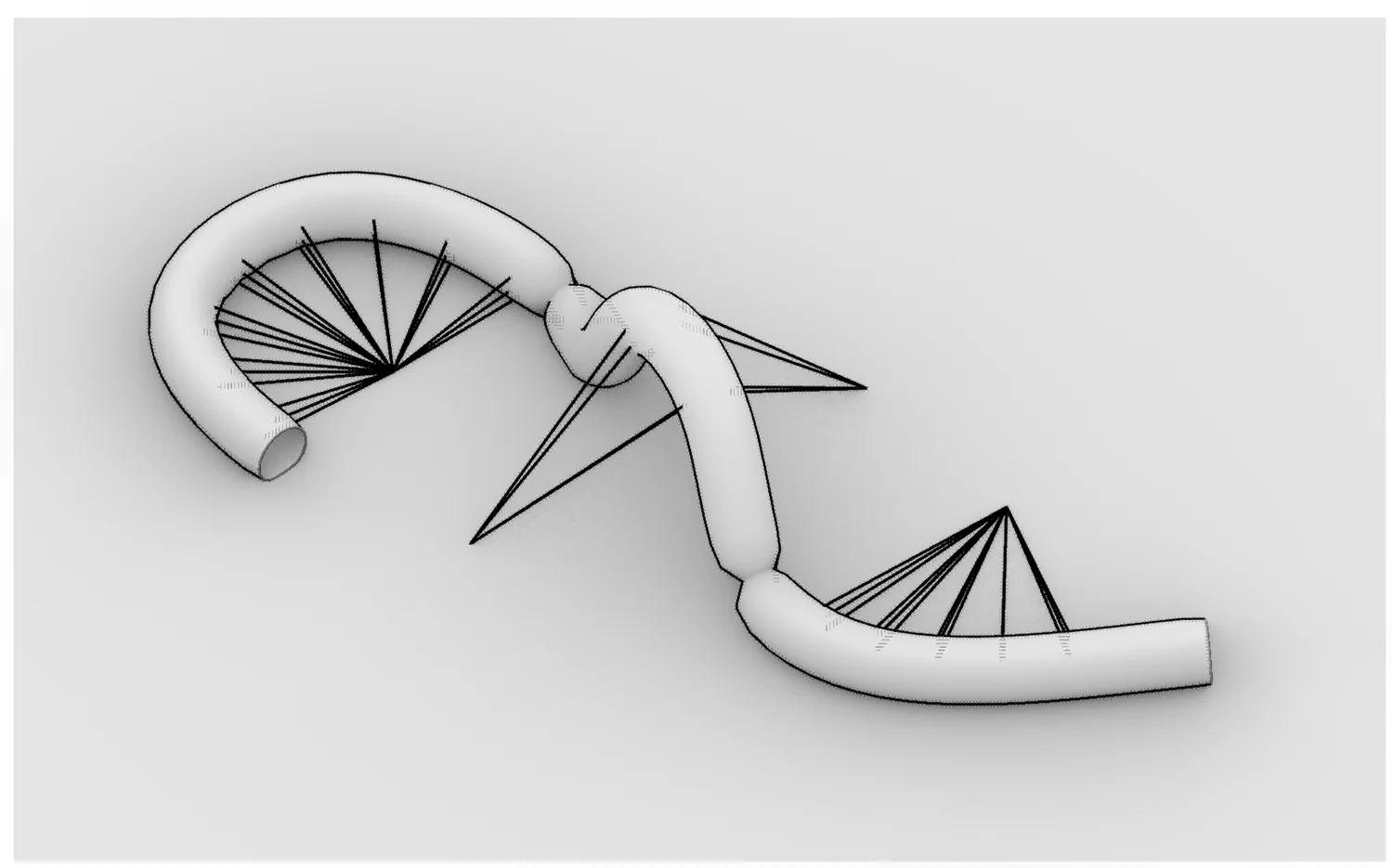 Rendered study of the inflated pneumatic form reshaped by tensile attachments