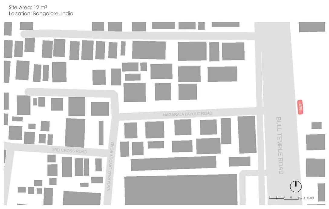 Location map at 1:1200 with the site marked in red on Bull Temple Road, near the corner of Nagaraja Layout Road